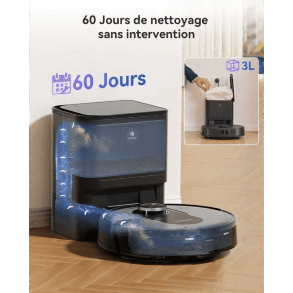 Proscenic Q8 Max- Aspirateur Robot Laveur 2 en 1 – 6000Pa – Station Auto-Vidage3L – 200 Min – Navigation LiDAR – Connecté Alexa, – Image 2