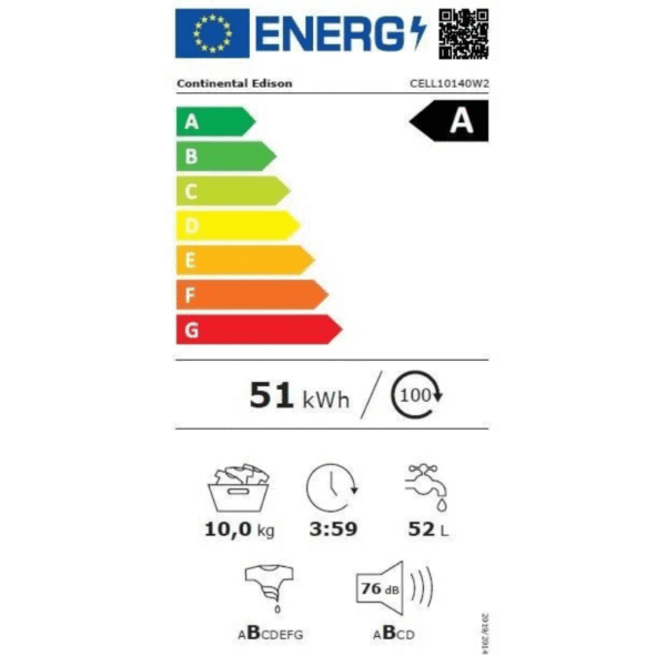 Lave-linge hublot CONTINENTAL EDISON CELL10140W2 – 10 kg – Largeur 60 cm – Classe A -1400 trs/min – moteur induction – Blanc – Image 4