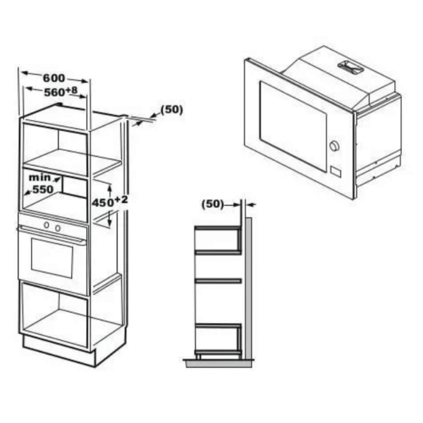 Micro ondes combiné encastrable CONTINENTAL EDISON CEMOC34IXE L59,5 x H46 x P46,8 cm Inox 34L – Image 6