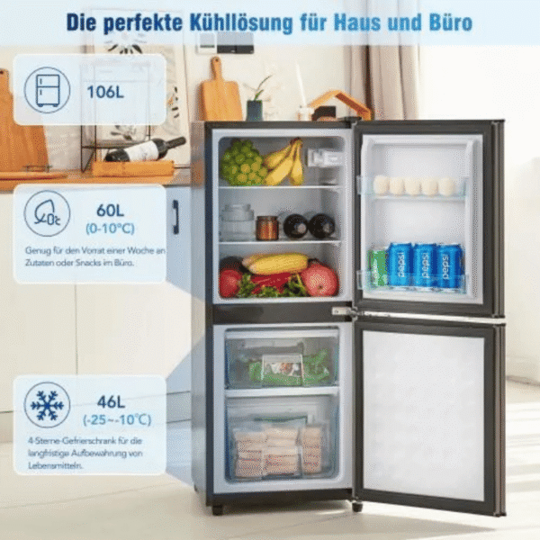 Réfrigérateur bi-zone basse consommation 106L réfrigérateur 60L + congélateur 4 étoiles 46L, 7 réglages de température éclairage – Image 5